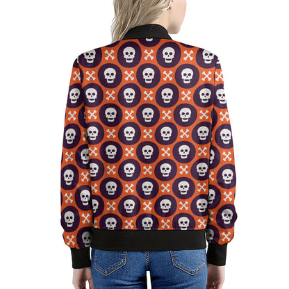 Halloween Skull And Bone Pattern Print Women's Bomber Jacket