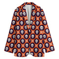 Halloween Skull And Bone Pattern Print Women's Cotton Blazer