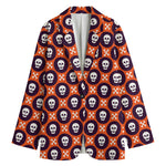Halloween Skull And Bone Pattern Print Women's Cotton Blazer