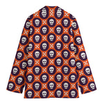 Halloween Skull And Bone Pattern Print Women's Cotton Blazer