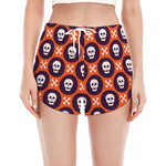 Halloween Skull And Bone Pattern Print Women's Split Running Shorts