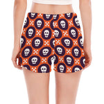 Halloween Skull And Bone Pattern Print Women's Split Running Shorts