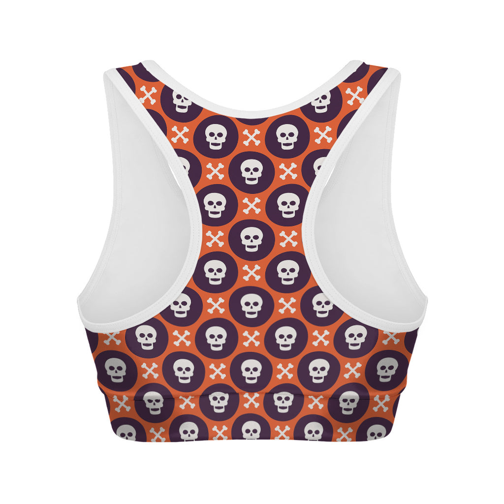 Halloween Skull And Bone Pattern Print Women's Sports Bra