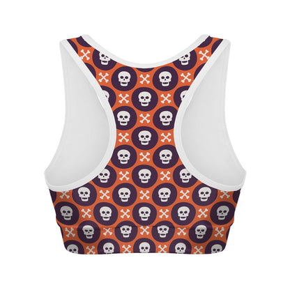 Halloween Skull And Bone Pattern Print Women's Sports Bra
