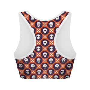 Halloween Skull And Bone Pattern Print Women's Sports Bra