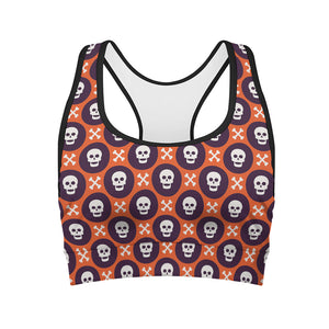 Halloween Skull And Bone Pattern Print Women's Sports Bra