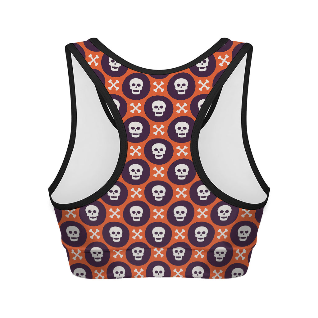 Halloween Skull And Bone Pattern Print Women's Sports Bra