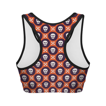 Halloween Skull And Bone Pattern Print Women's Sports Bra