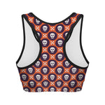 Halloween Skull And Bone Pattern Print Women's Sports Bra