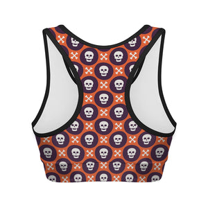 Halloween Skull And Bone Pattern Print Women's Sports Bra