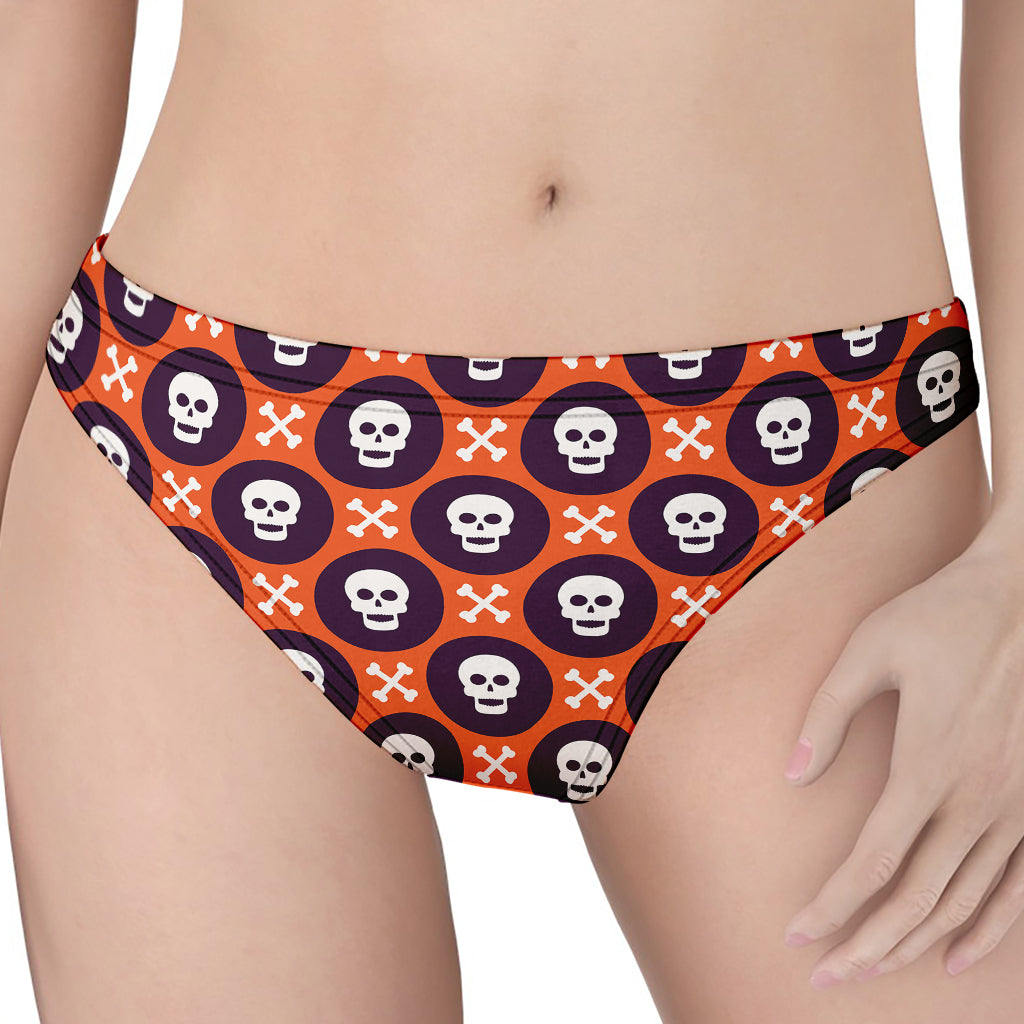 Halloween Skull And Bone Pattern Print Women's Thong