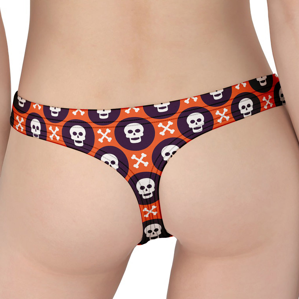 Halloween Skull And Bone Pattern Print Women's Thong