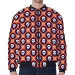 Halloween Skull And Bone Pattern Print Zip Sleeve Bomber Jacket