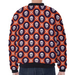Halloween Skull And Bone Pattern Print Zip Sleeve Bomber Jacket