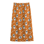 Halloween Skull Pattern Print Cotton Front Slit Maxi Skirt
