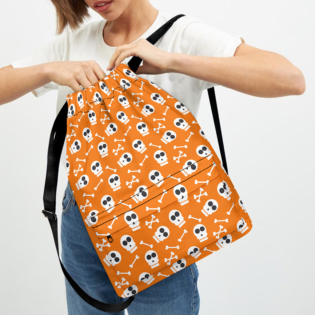 Halloween Skull Pattern Print Drawstring Backpack