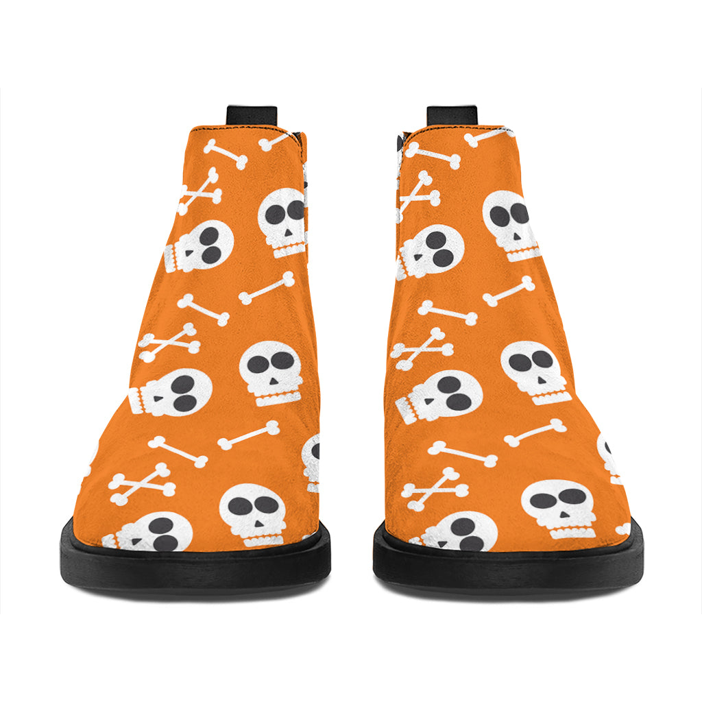 Halloween Skull Pattern Print Flat Ankle Boots