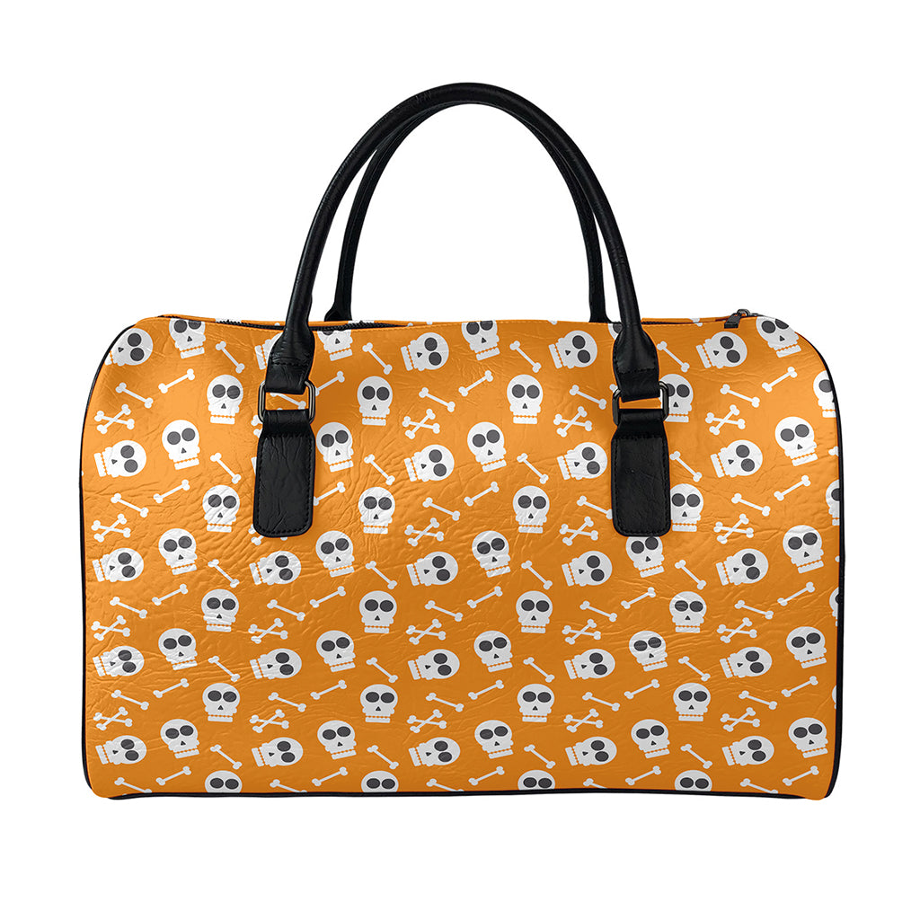 Halloween Skull Pattern Print Leather Duffle Bag