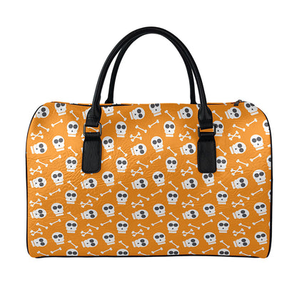 Halloween Skull Pattern Print Leather Duffle Bag