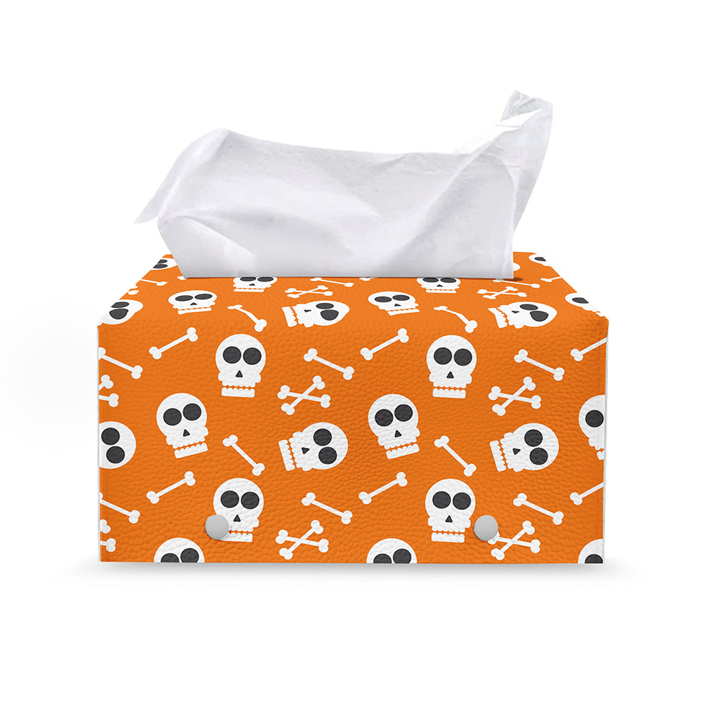 Halloween Skull Pattern Print Leather Tissue Box Cover