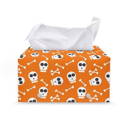 Halloween Skull Pattern Print Leather Tissue Box Cover