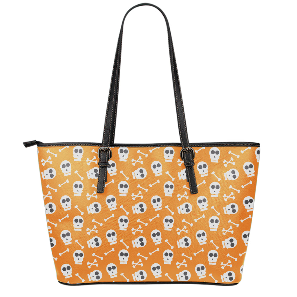 Halloween Skull Pattern Print Leather Tote Bag