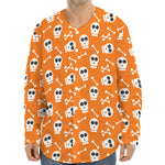 Halloween Skull Pattern Print Long Sleeve Baseball Jersey