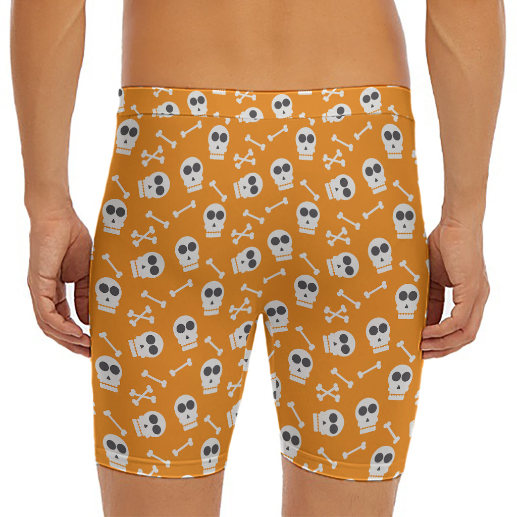 Halloween Skull Pattern Print Men's Long Boxer Briefs