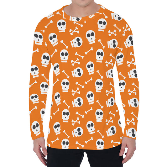 Halloween Skull Pattern Print Men's Long Sleeve T-Shirt