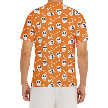 Halloween Skull Pattern Print Men's Short Sleeve Rash Guard