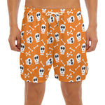Halloween Skull Pattern Print Men's Split Running Shorts