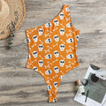 Halloween Skull Pattern Print One Shoulder Bodysuit