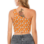 Halloween Skull Pattern Print One Shoulder Crop Top
