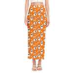 Halloween Skull Pattern Print Side Slit Maxi Skirt