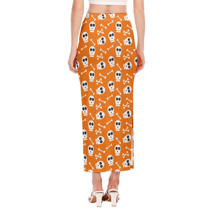 Halloween Skull Pattern Print Side Slit Maxi Skirt