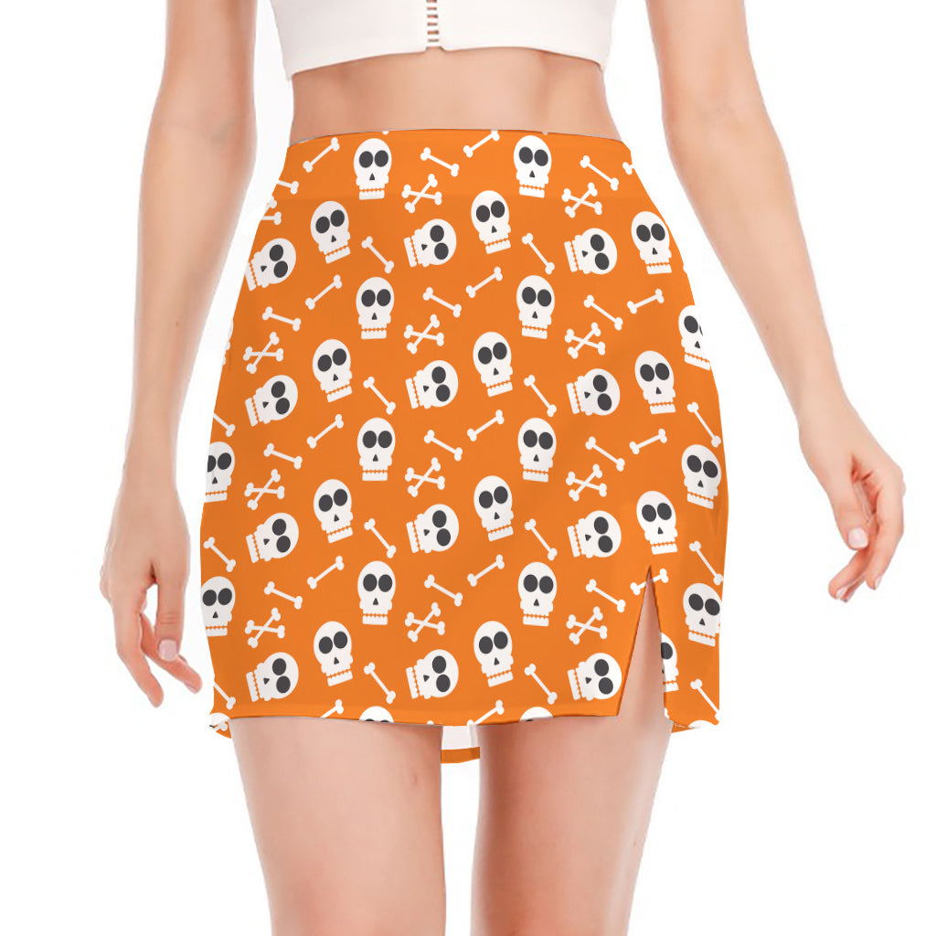 Halloween Skull Pattern Print Side Slit Mini Skirt