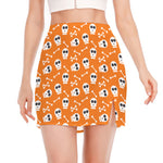Halloween Skull Pattern Print Side Slit Mini Skirt