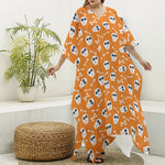 Halloween Skull Pattern Print Silk V-Neck Kaftan Dress
