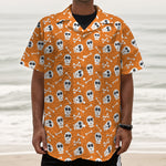 Halloween Skull Pattern Print Textured Short Sleeve Shirt