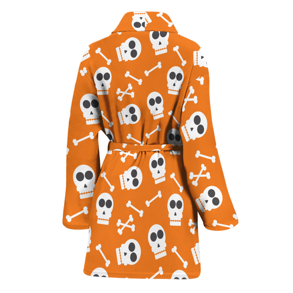 Halloween Skull Pattern Print Women's Bathrobe