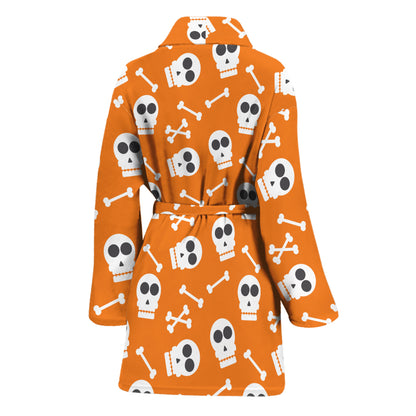 Halloween Skull Pattern Print Women's Bathrobe
