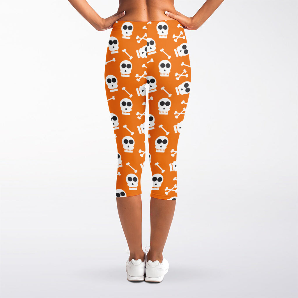 Halloween Skull Pattern Print Women's Capri Leggings