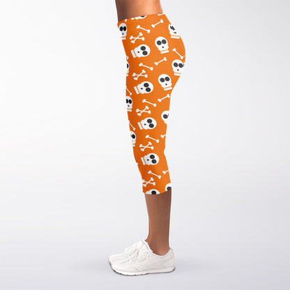 Halloween Skull Pattern Print Women's Capri Leggings