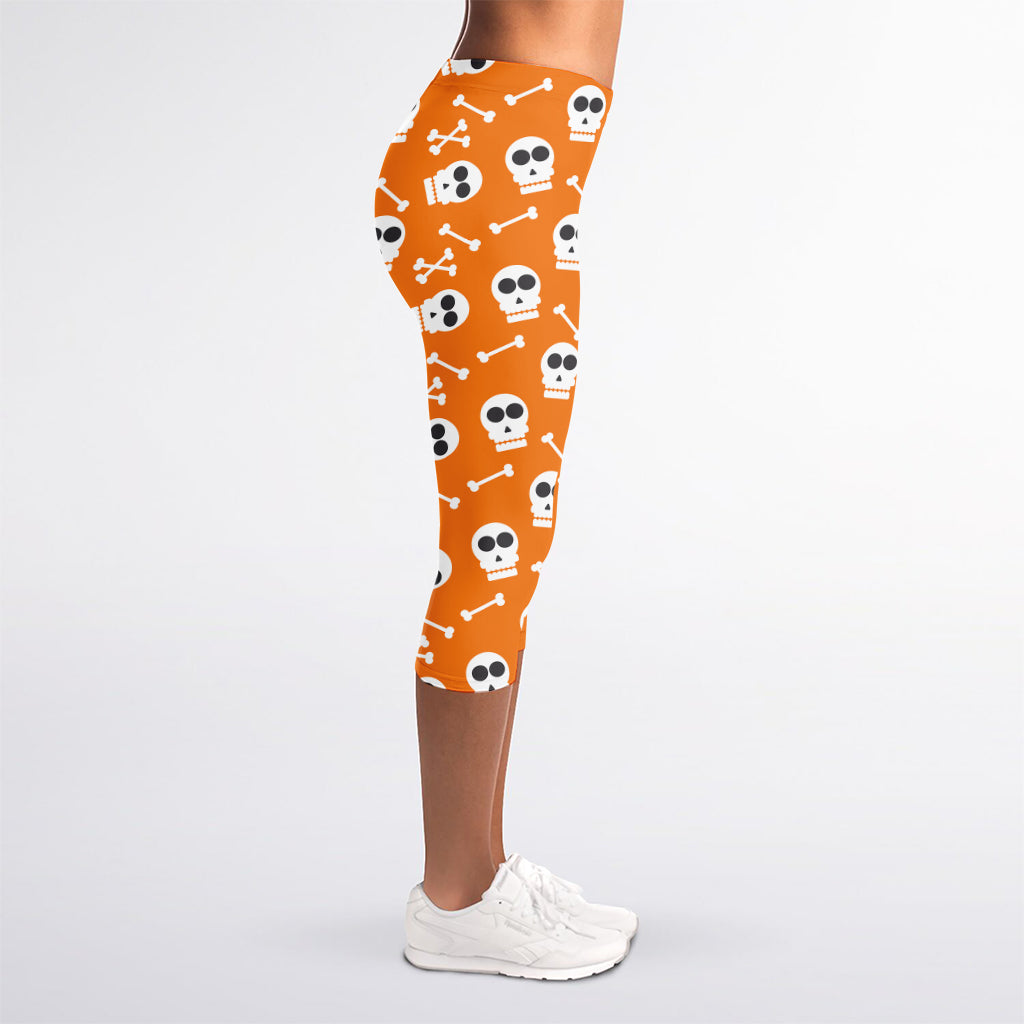 Halloween Skull Pattern Print Women's Capri Leggings