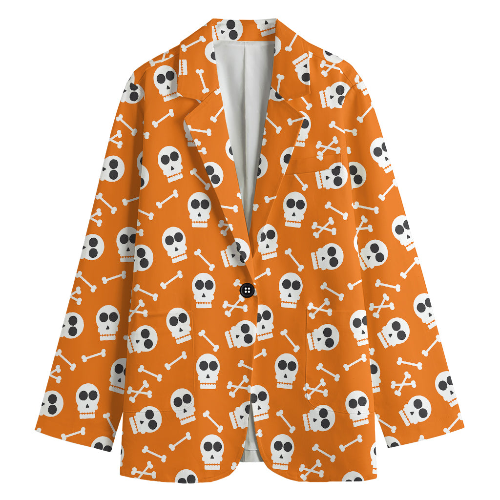 Halloween Skull Pattern Print Women's Cotton Blazer