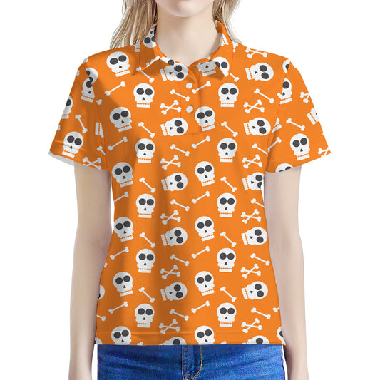 Halloween Skull Pattern Print Women's Polo Shirt