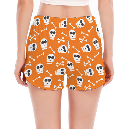 Halloween Skull Pattern Print Women's Split Running Shorts