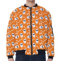 Halloween Skull Pattern Print Zip Sleeve Bomber Jacket