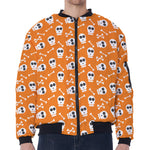 Halloween Skull Pattern Print Zip Sleeve Bomber Jacket