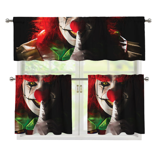 Halloween Smiling Clown Print 3 Piece Kitchen Curtains